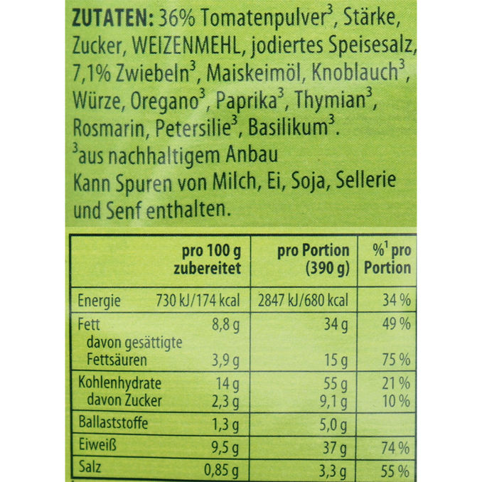 Zutaten & Nährwerte: Fix Lasagne